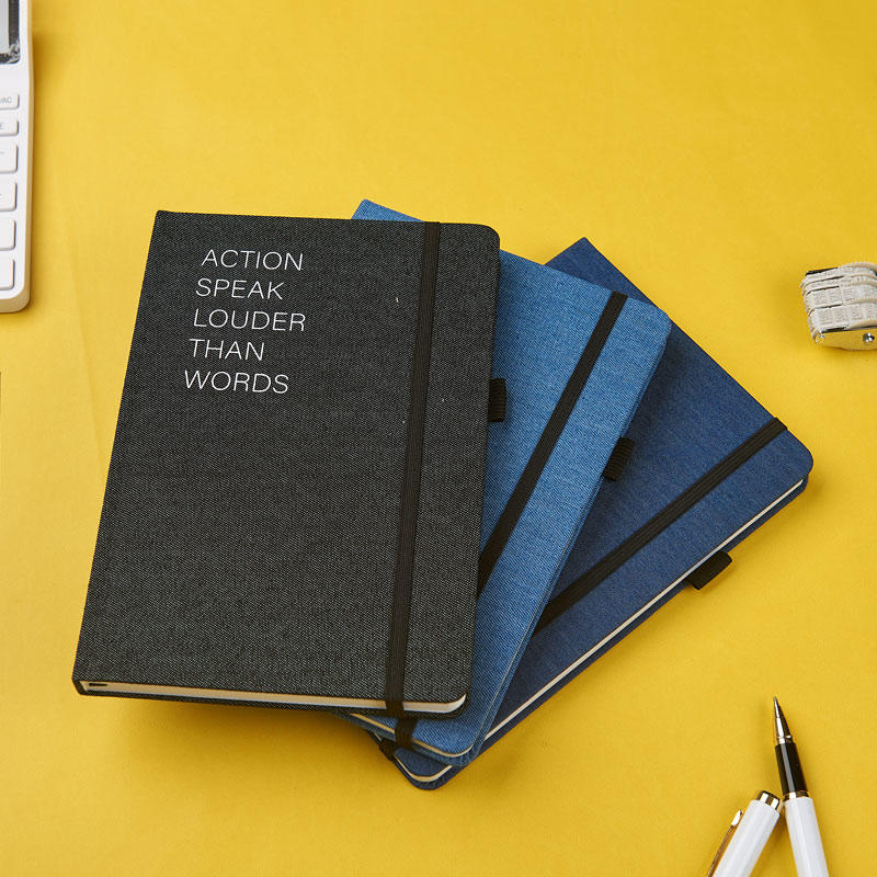A5 jeansfabric hardcover notebook with a penloop and a elastic band D-39020