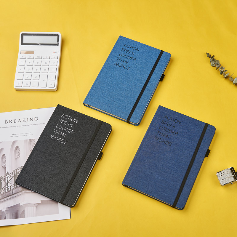 A5 jeansfabric hardcover notebook with a penloop and a elastic band D-39020