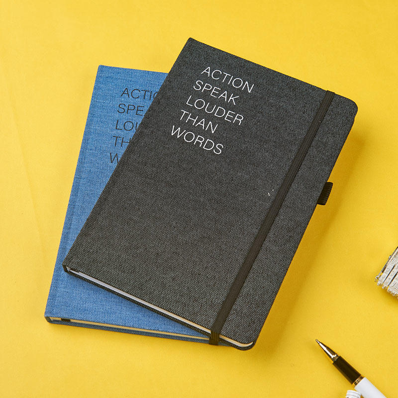 A5 jeansfabric hardcover notebook with a penloop and a elastic band D-39020