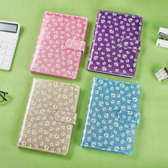 A5 flowers patten glitter material with PVC stitched magnet closure notebook D39038