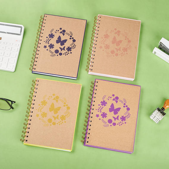A5 paper based hardcover spiral notebook （butterfly and flower printing ) Sp39010
